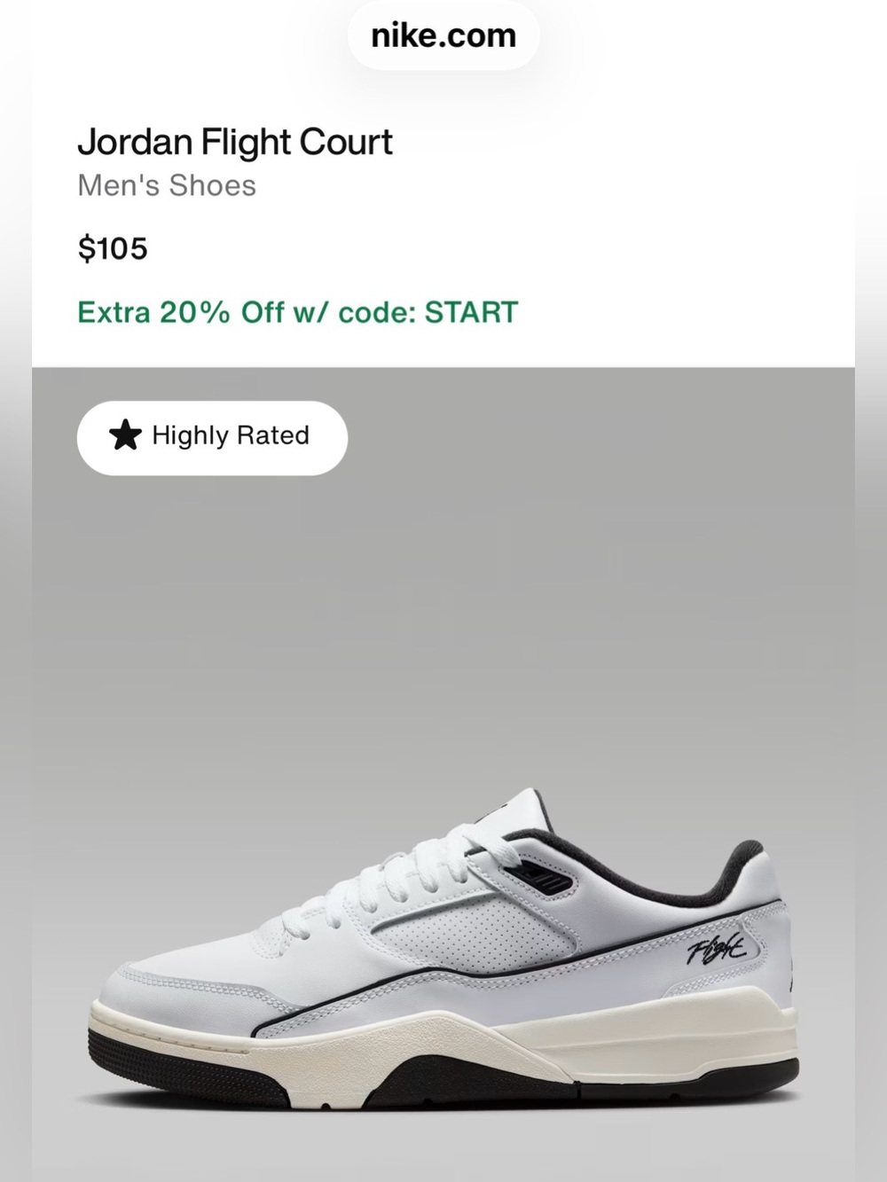 Jordan Flight Court Men's White and Black Low-Top Sneakers, Size 10.5 *NEW*